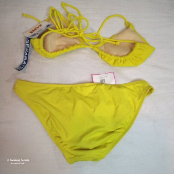Rampage Swim Yellow String Bikini Set Left Silver Rhinestone Palm Tree NWT L - Picture 4 of 5